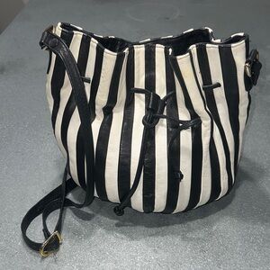 Striped Black and White Bucket Bag